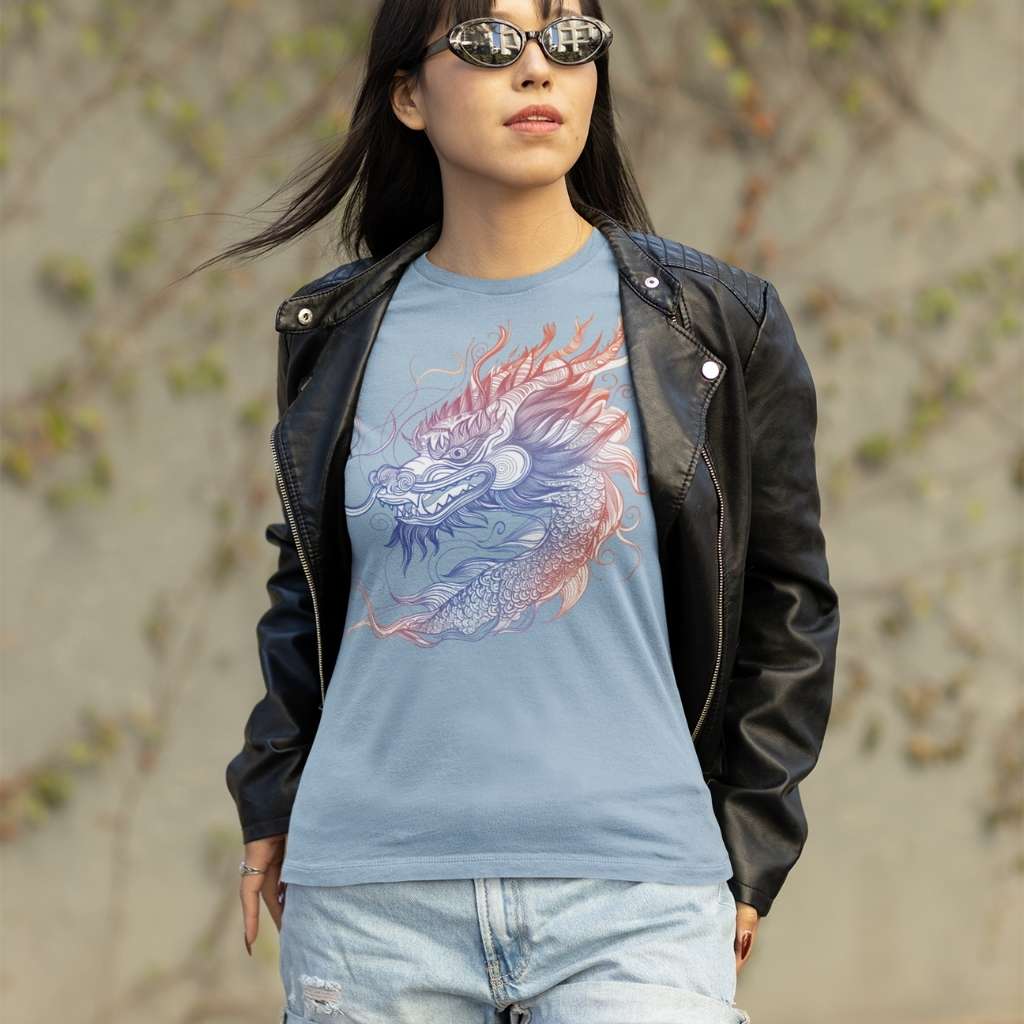 Majestic line art dragon tee baby blue