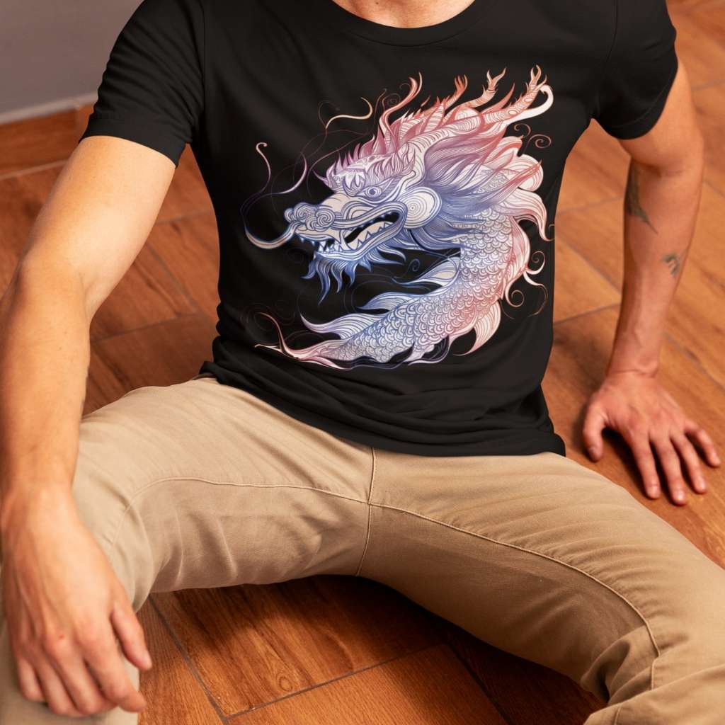 Majestic line art dragon tee black