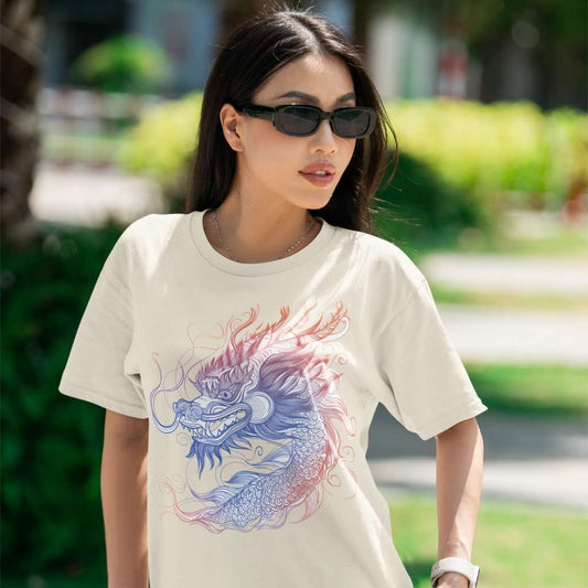 Majestic line art dragon tee natural