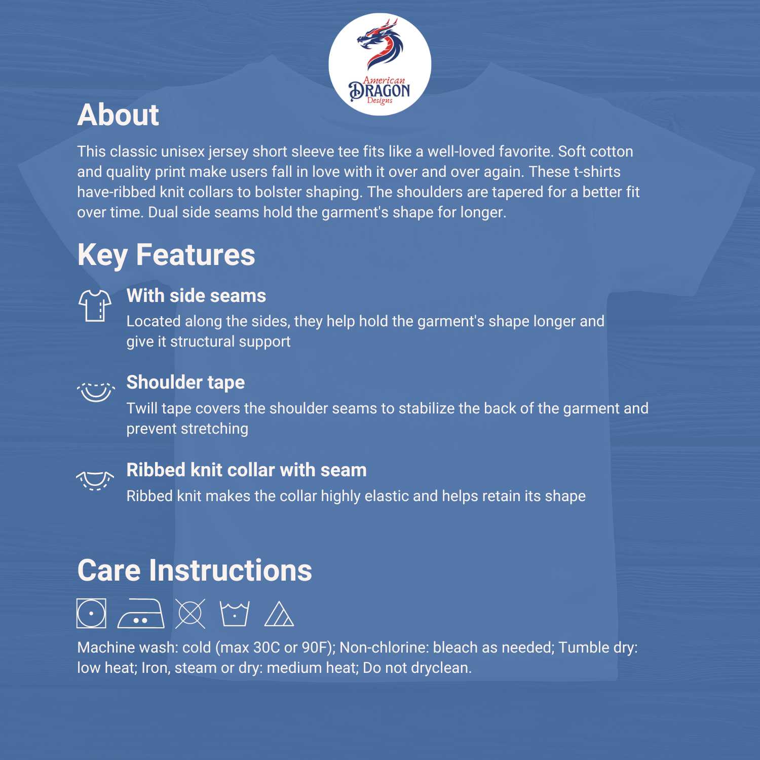 T-shirt product information card